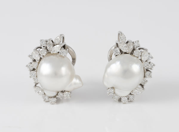 Pendientes en oro blanco 18k con perlas y diamantes 1.75ct