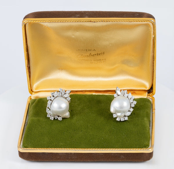 Pendientes en oro blanco 18k con perlas y diamantes 1.75ct