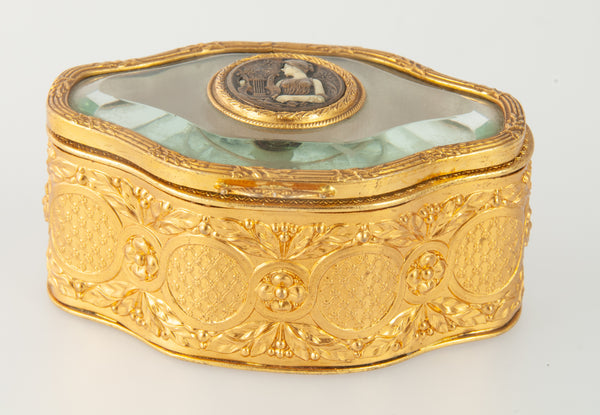 Caja joyero Art Nouveau de metal con cristal biselado y acolchado capitoné