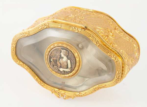 Caja joyero Art Nouveau de metal con cristal biselado y acolchado capitoné