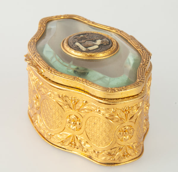 Caja joyero Art Nouveau de metal con cristal biselado y acolchado capitoné