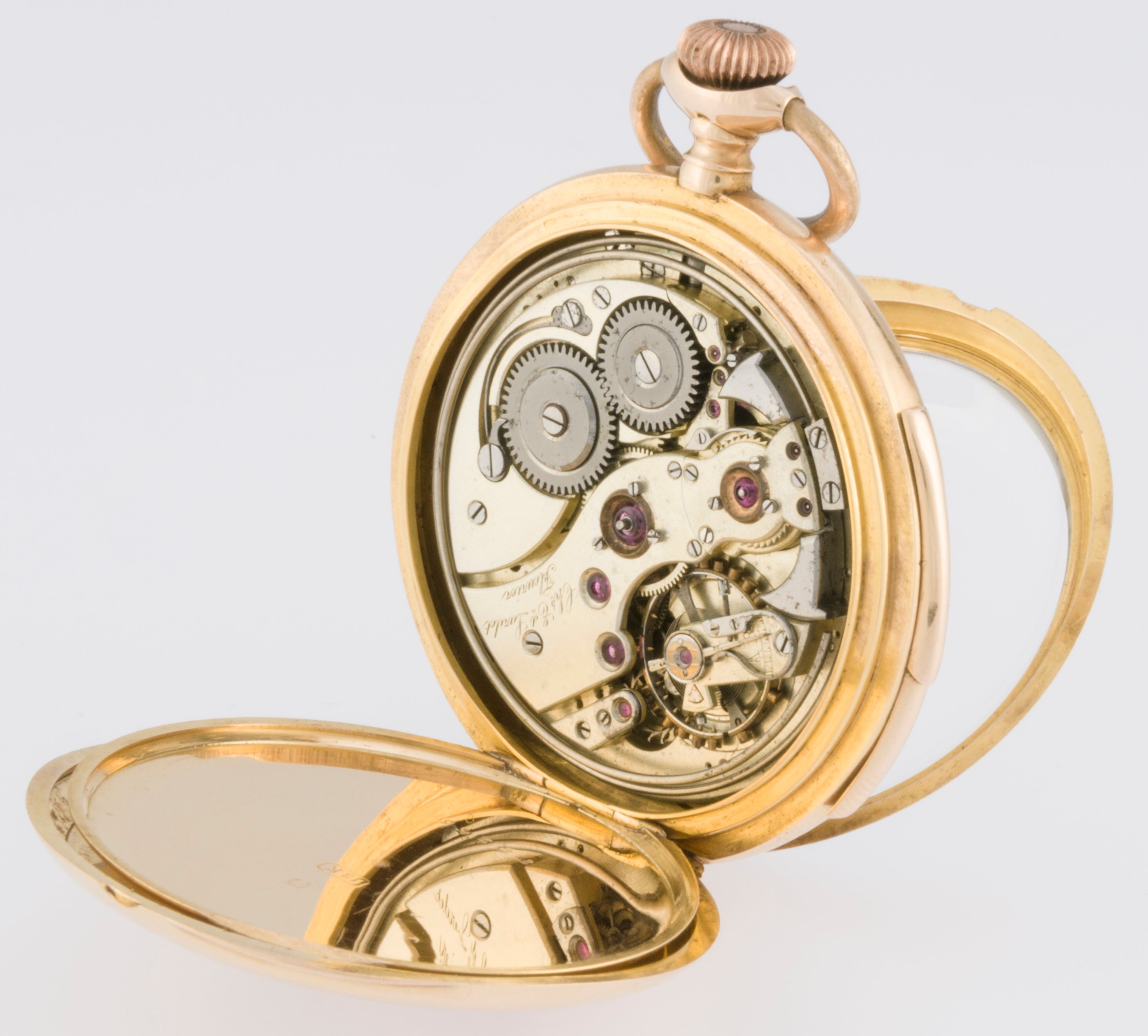 Charles Ed Lardet Pocket Watch Yellow Gold 18k Chimes Hour Quarter Minute