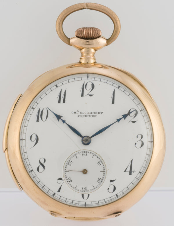 Charles Ed Lardet Pocket Watch Yellow Gold 18k Chimes Hour Quarter Minute