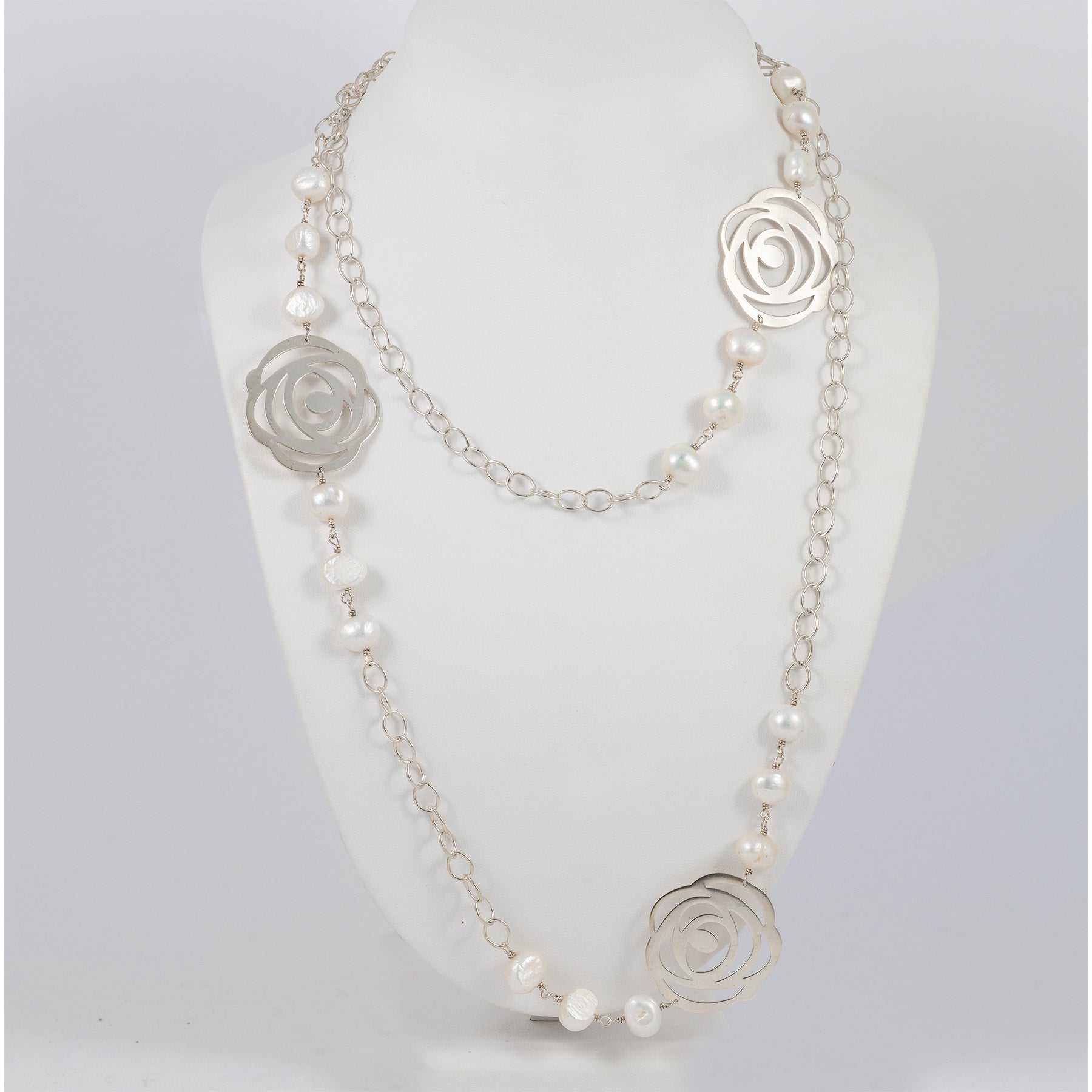 Collar largo Tous en plata 925 y perlas cultivadas Rosa d'Abril