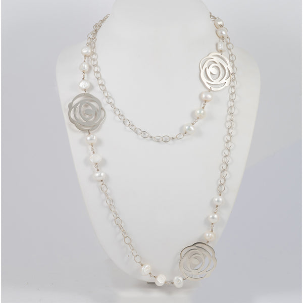 Collar largo Tous en plata 925 y perlas cultivadas Rosa d'Abril