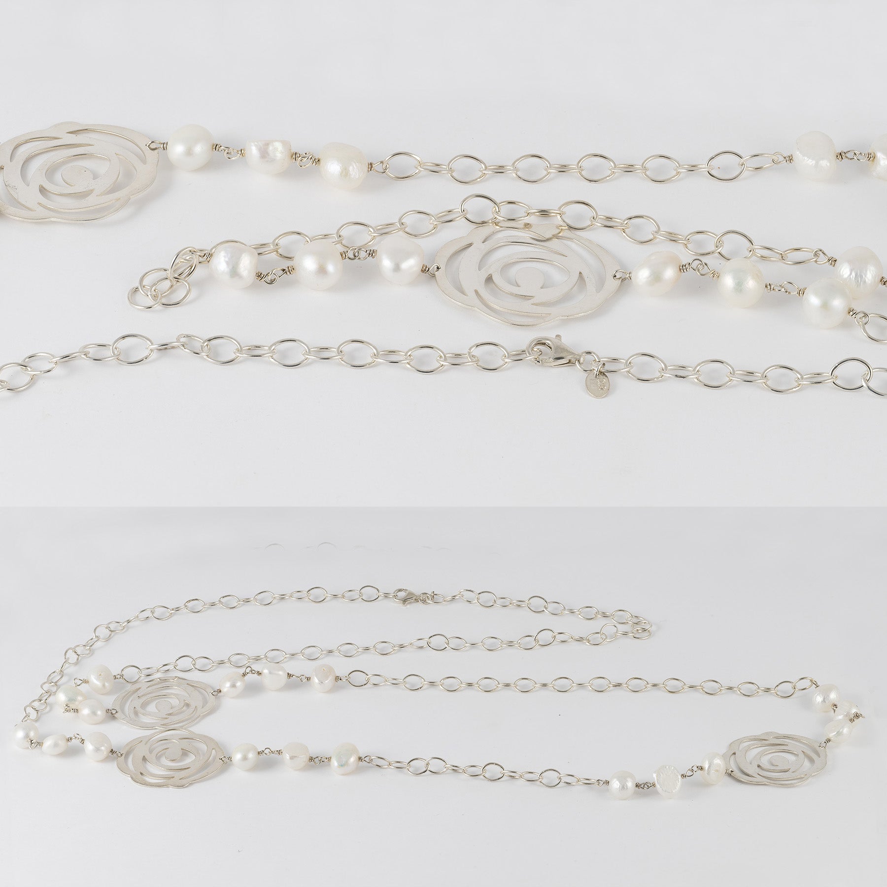 Collar largo Tous en plata 925 y perlas cultivadas Rosa d'Abril