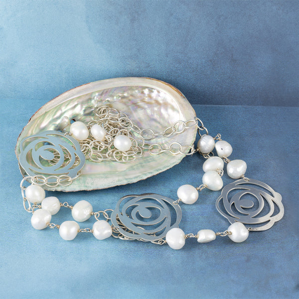 Collar largo Tous en plata 925 y perlas cultivadas Rosa d'Abril