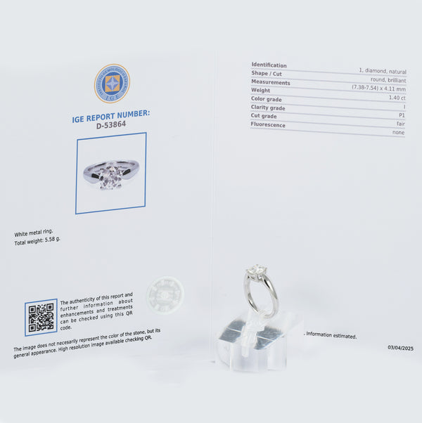 Anillo en oro blanco 18k con diamante 1.40 ct