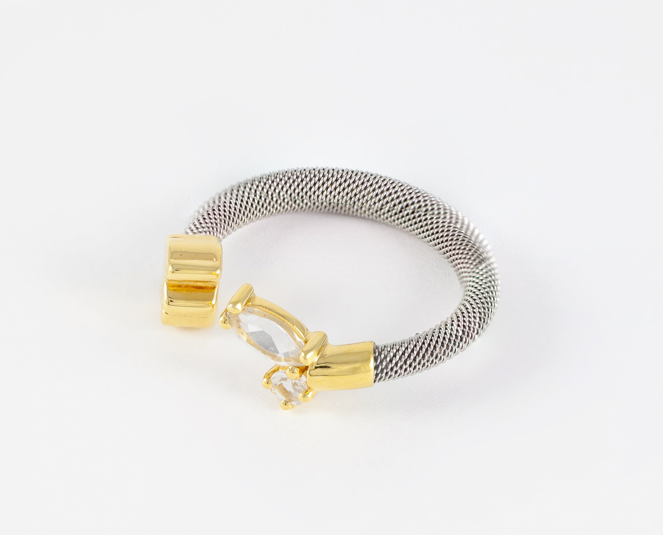 Anillo Tous Eklat en acero y oro amarillo de 18k con dos topacios blancos