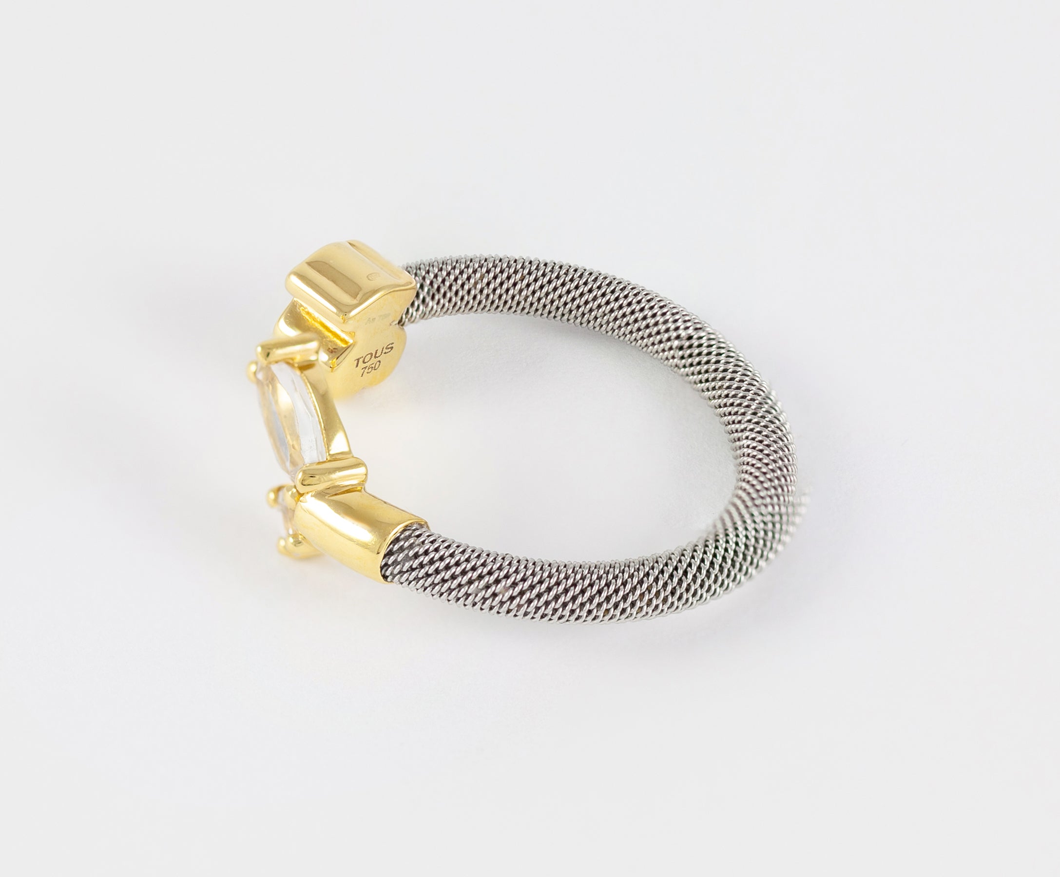 Anillo Tous Eklat en acero y oro amarillo de 18k con dos topacios blancos