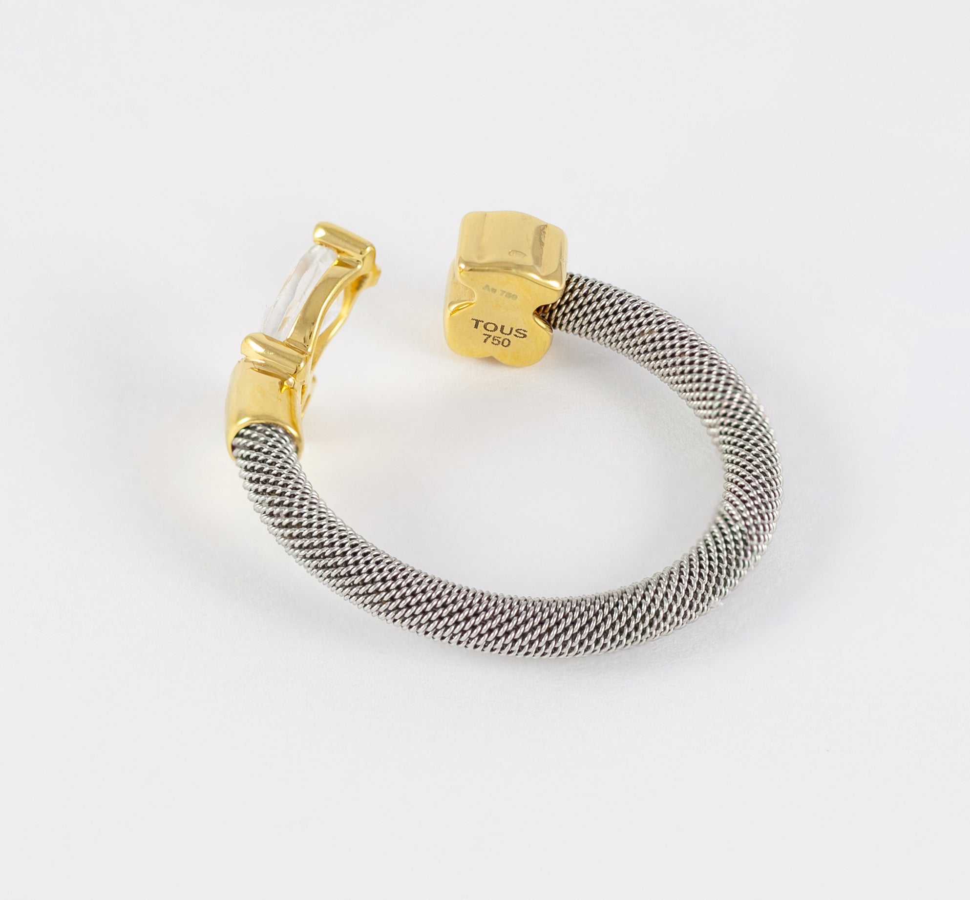 Anillo Tous Eklat en acero y oro amarillo de 18k con dos topacios blancos