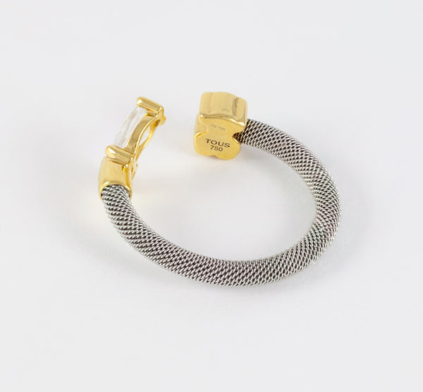 Anillo Tous Eklat en acero y oro amarillo de 18k con dos topacios blancos