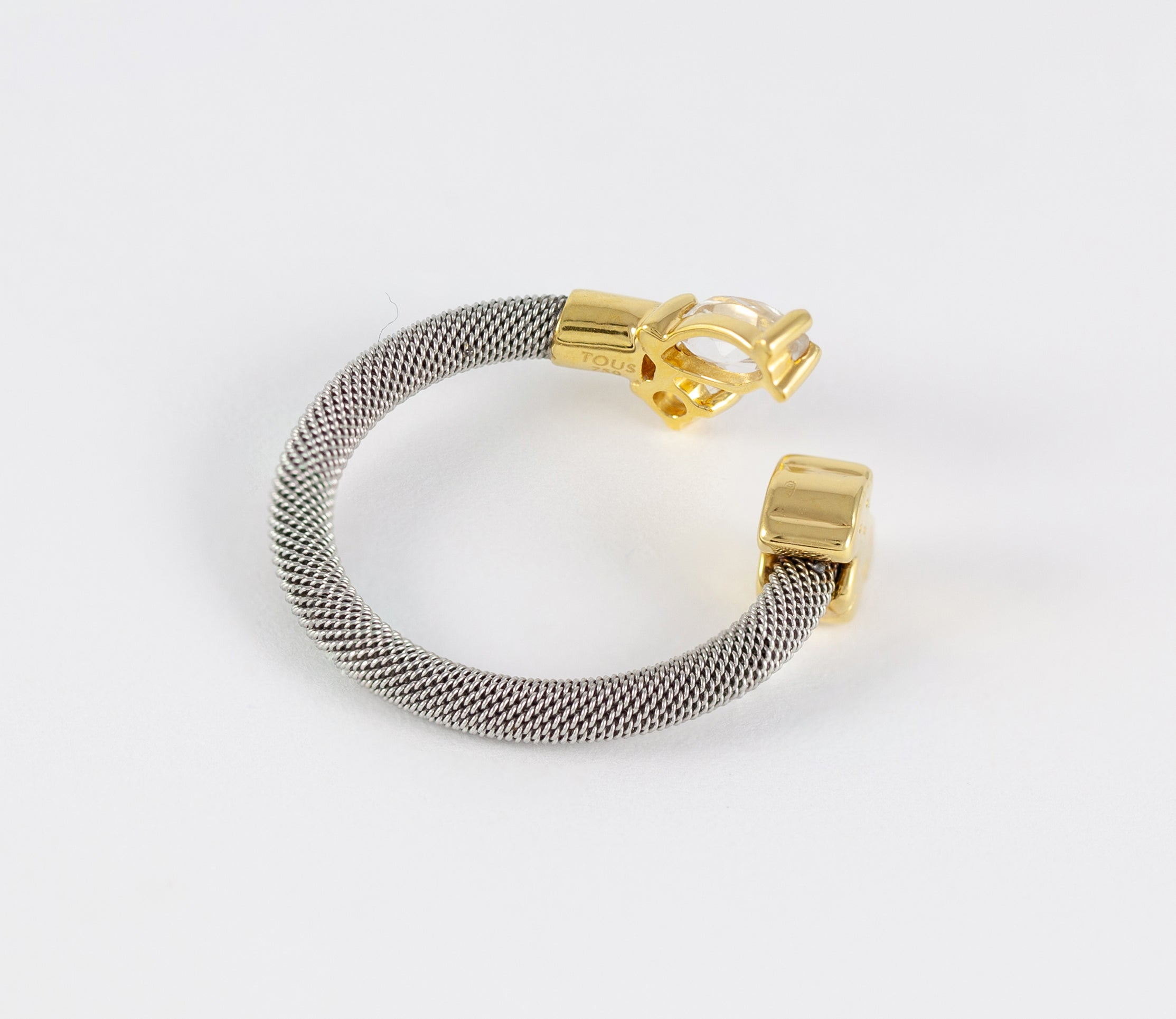 Anillo Tous Eklat en acero y oro amarillo de 18k con dos topacios blancos