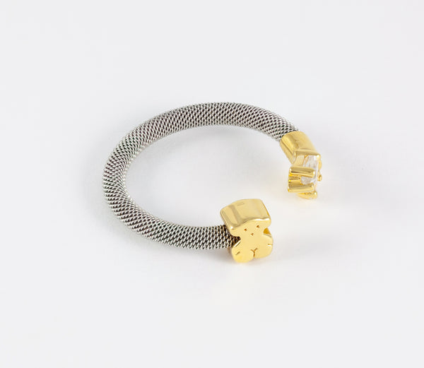 Anillo Tous Eklat en acero y oro amarillo de 18k con dos topacios blancos