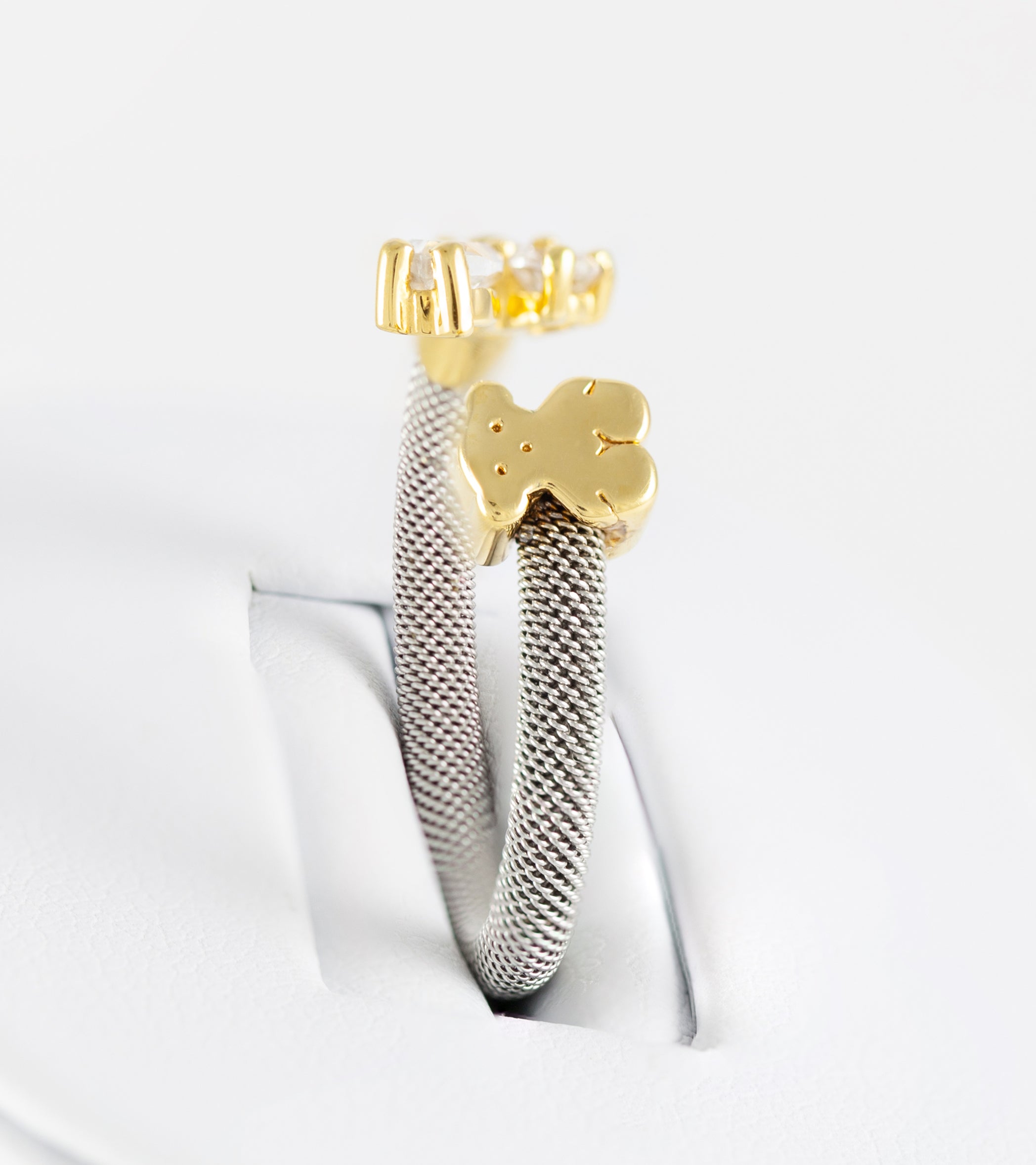 Anillo Tous Eklat en acero y oro amarillo de 18k con dos topacios blancos