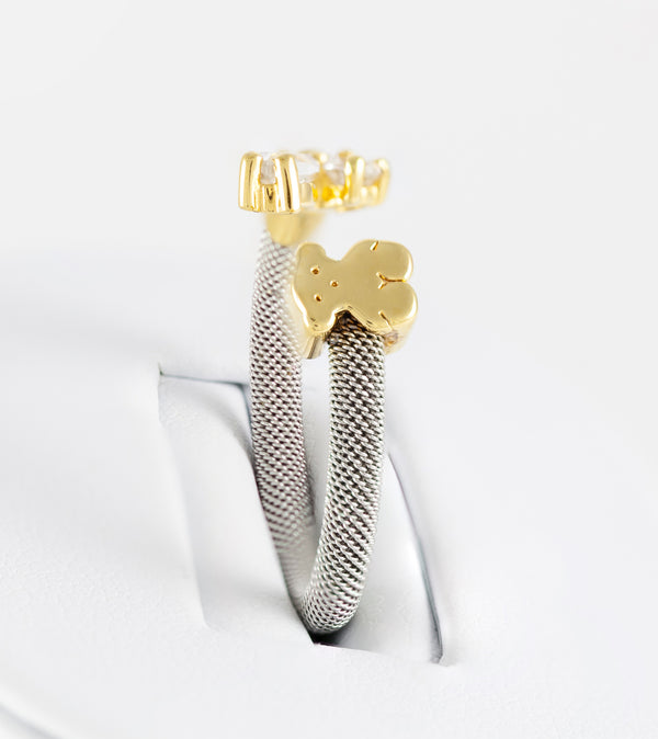 Anillo Tous Eklat en acero y oro amarillo de 18k con dos topacios blancos