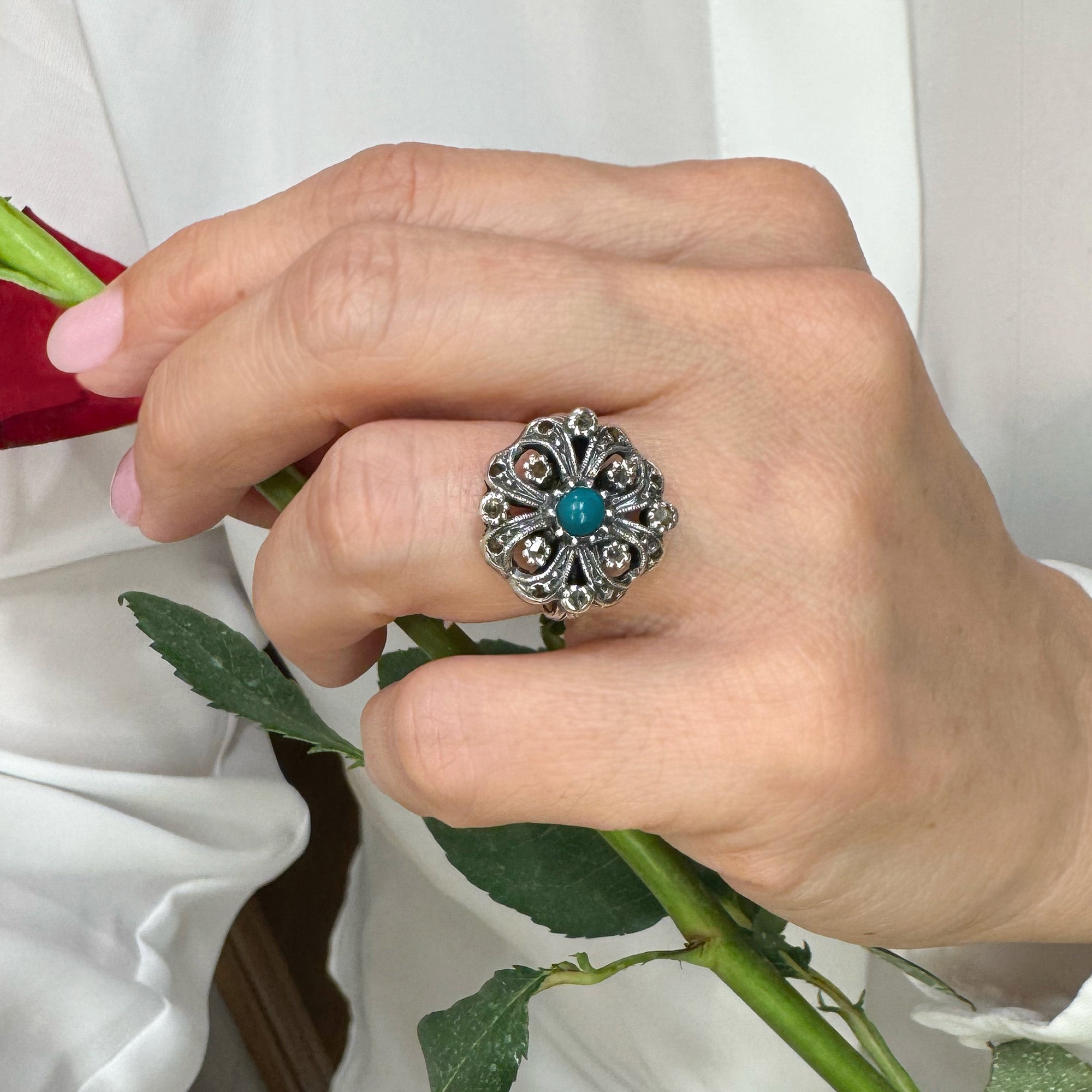 Anillo antiguo en oro 18k y plata