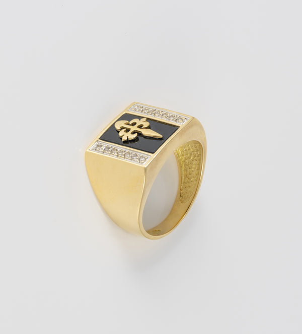 Anillo insignia Cruz de Santiago en oro amarillo 18k y brillantes