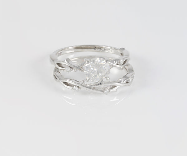 Conjunto de anillo de compromiso y alianza de boda en oro blanco 14k con moissanita 1 ct