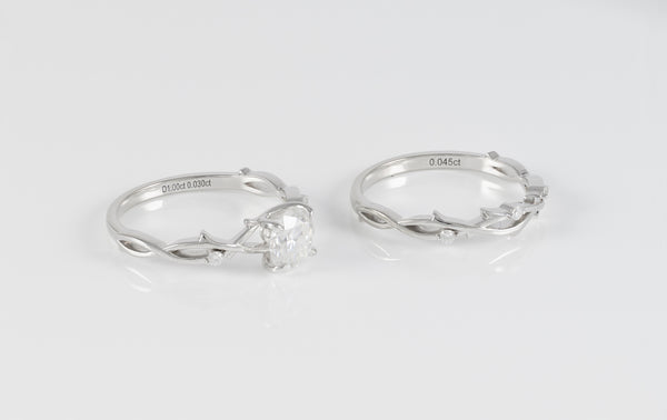 Conjunto de anillo de compromiso y alianza de boda en oro blanco 14k con moissanita 1 ct