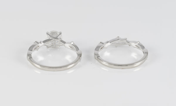 Conjunto de anillo de compromiso y alianza de boda en oro blanco 14k con moissanita 1 ct