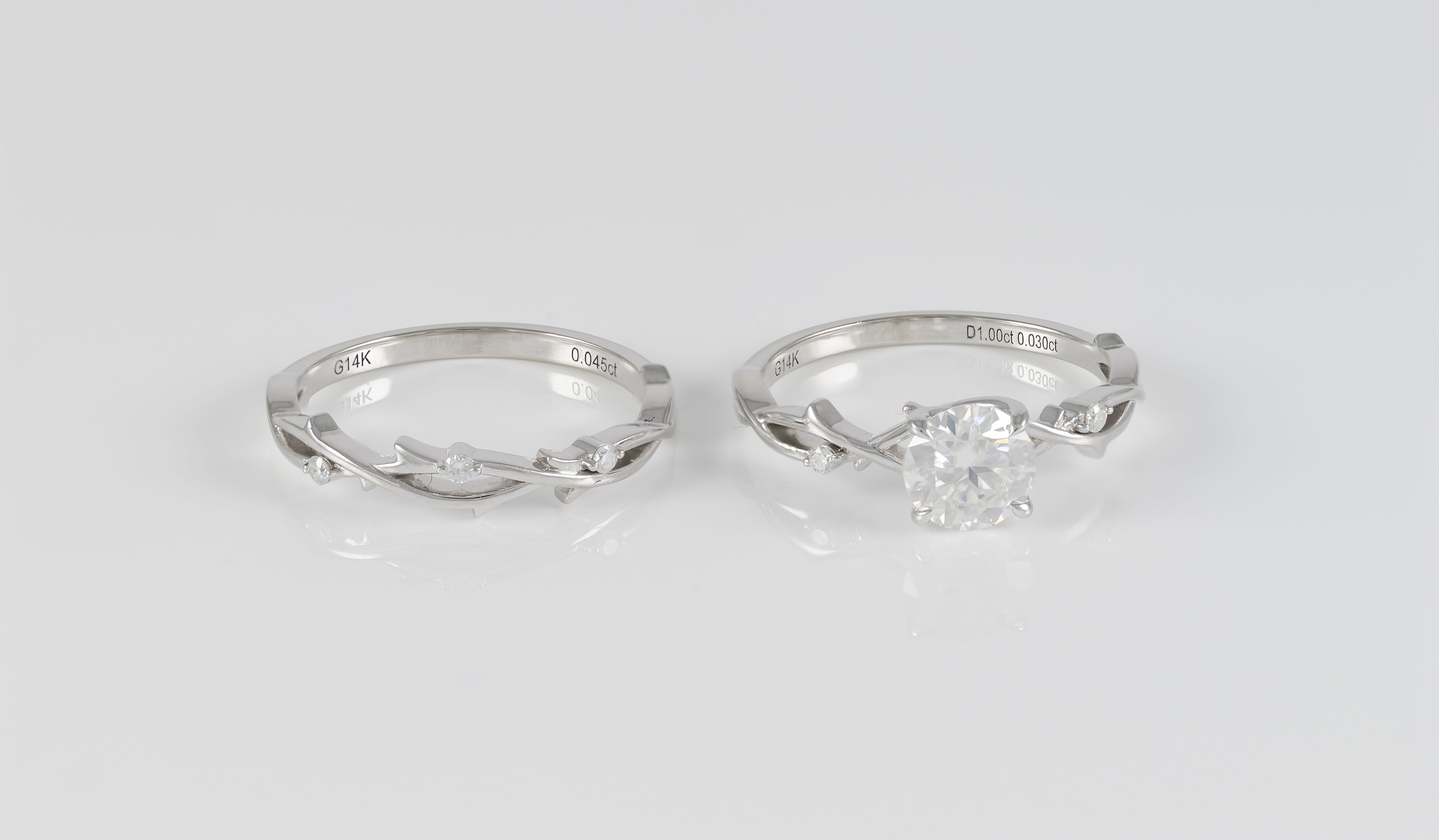 Conjunto de anillo de compromiso y alianza de boda en oro blanco 14k con moissanita 1 ct