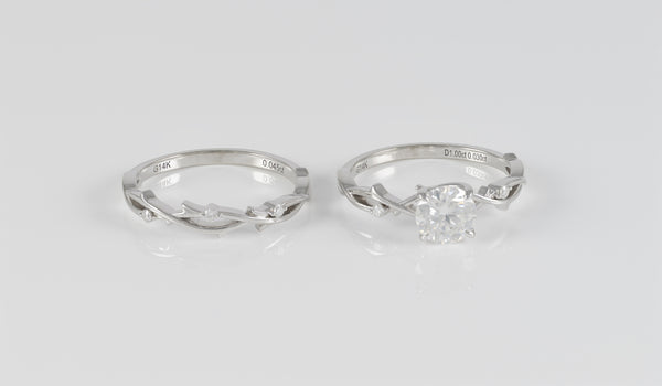 Conjunto de anillo de compromiso y alianza de boda en oro blanco 14k con moissanita 1 ct