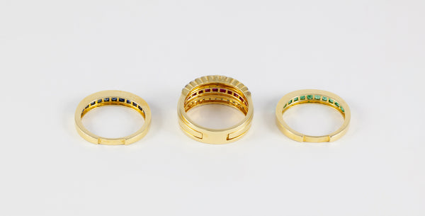 Anillo Infinity en oro amarillo 18k con diamantes zafiros rubíes y esmeraldas