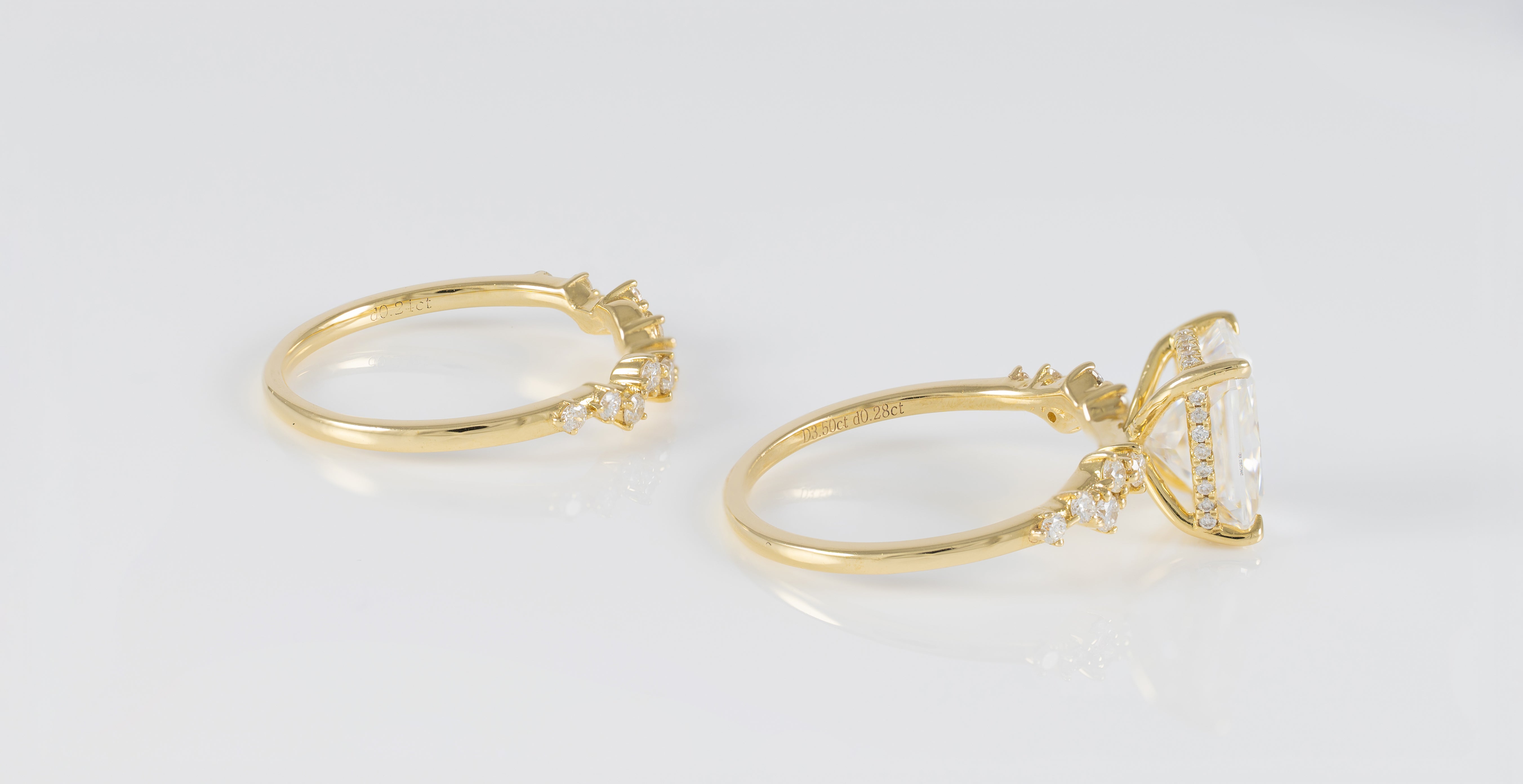 Conjunto de anillo de compromiso y alianza de boda en oro amarillo 14k con moissanita 3.5 ct