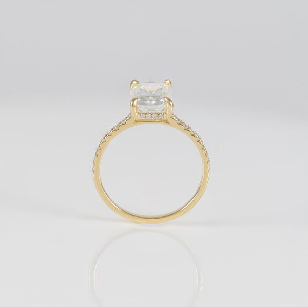 Anillo de compromiso halo oculto oro amarillo 14k con moissanita 3 ct