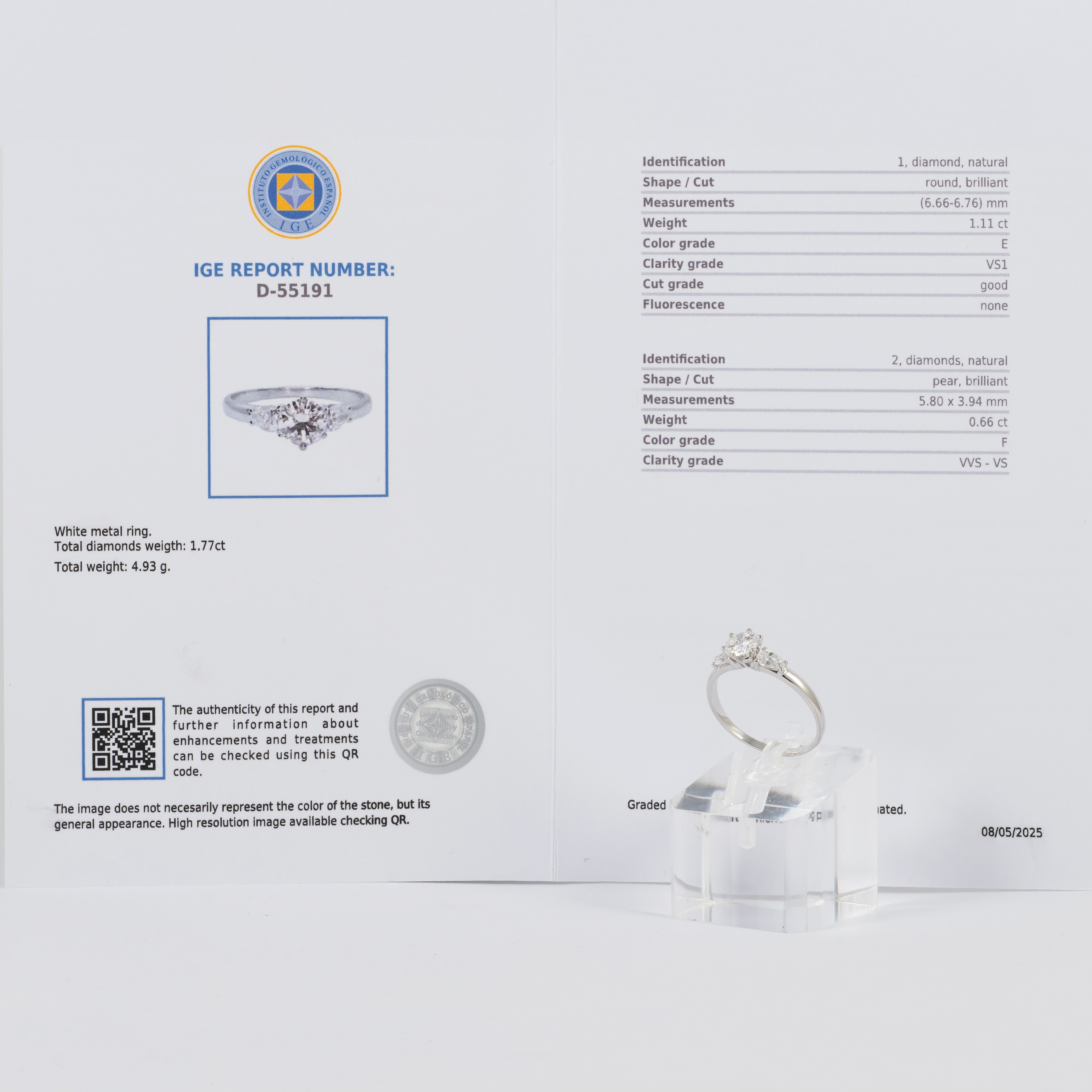 Anillo en oro blanco 18k con diamantes 1.77 ct