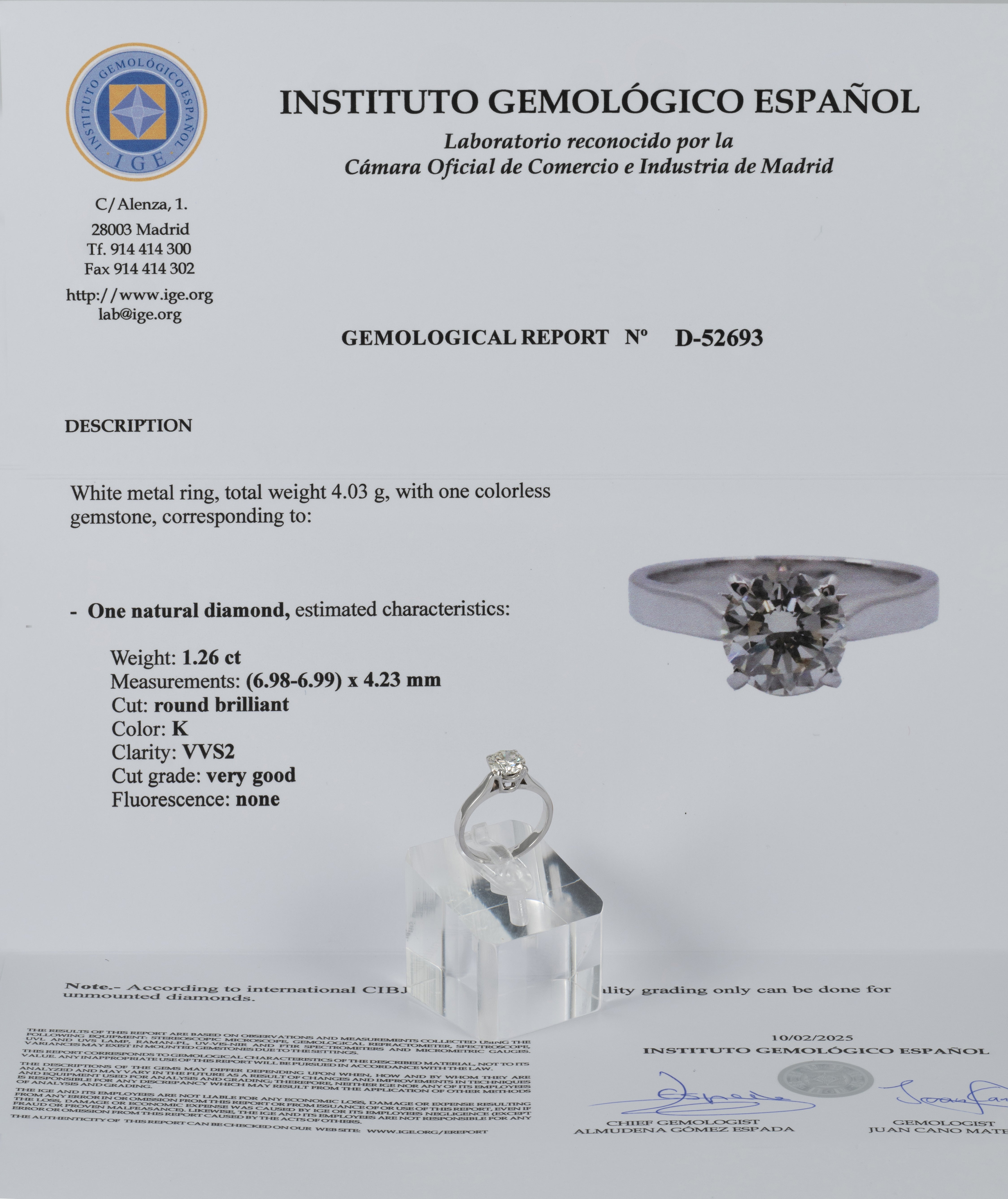 Anillo en oro blanco 18k con diamante 1.26 ct