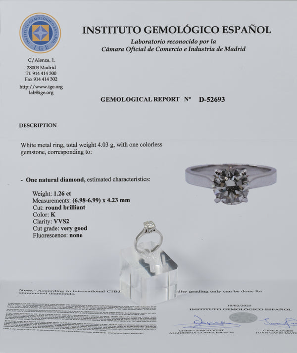 Anillo en oro blanco 18k con diamante 1.26 ct
