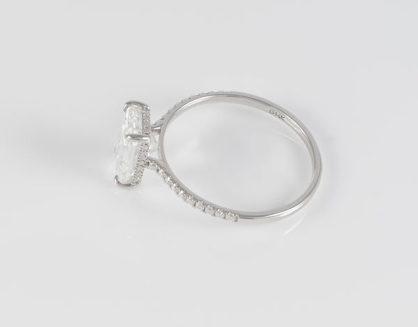 Anillo de compromiso halo oculto oro blanco 14k con moissanita 3 ct