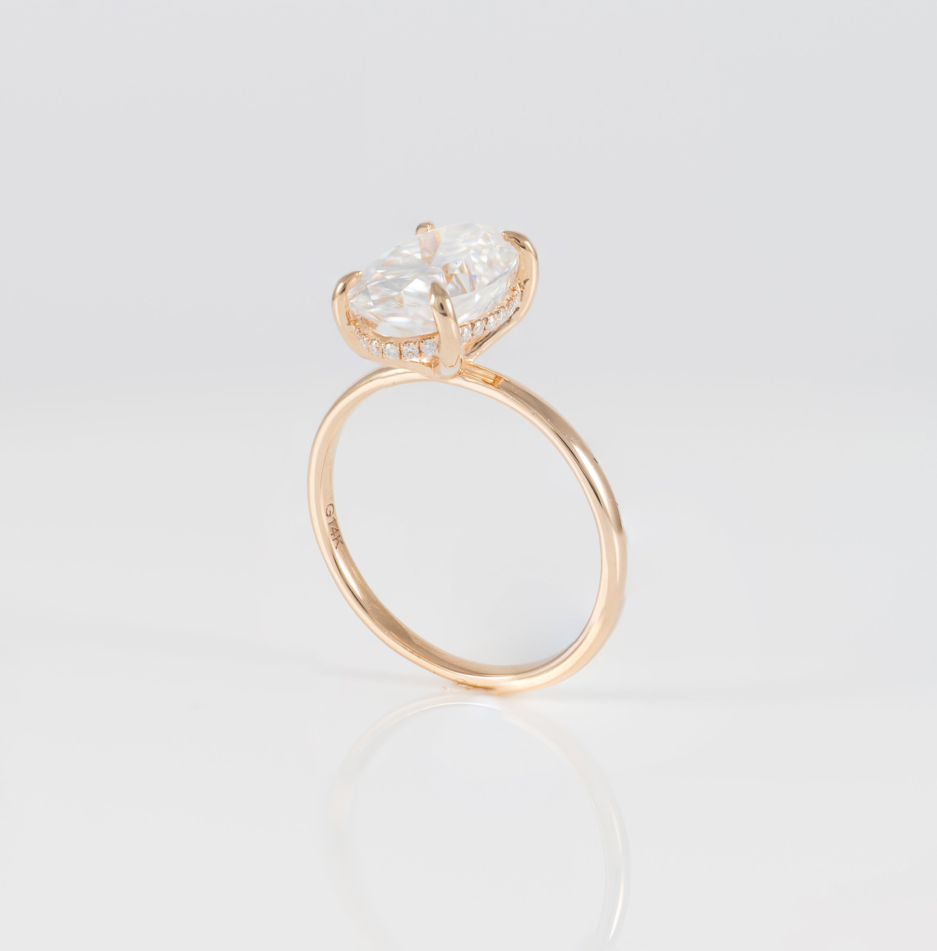 Anillo de compromiso halo oculto oro rosa 14k con moissanita 3.5 ct