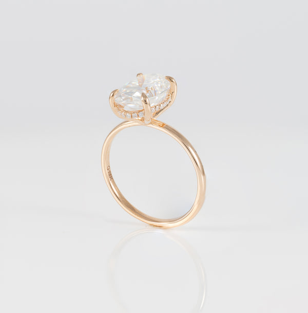 Anillo de compromiso halo oculto oro rosa 14k con moissanita 3.5 ct