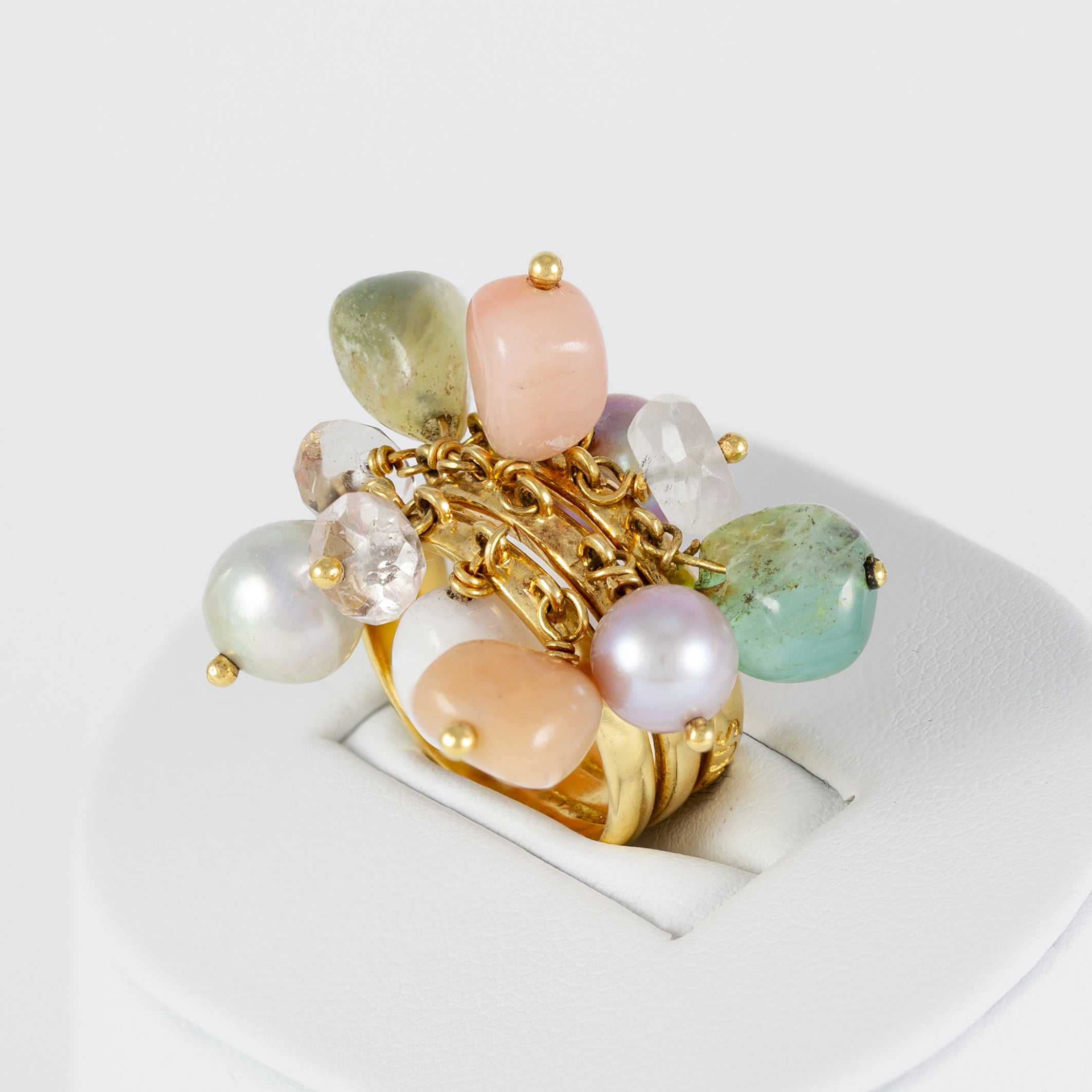 Anillo Tous en oro amarillo 18k con cuarzos y perlas