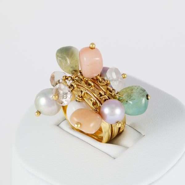 Anillo Tous en oro amarillo 18k con cuarzos y perlas