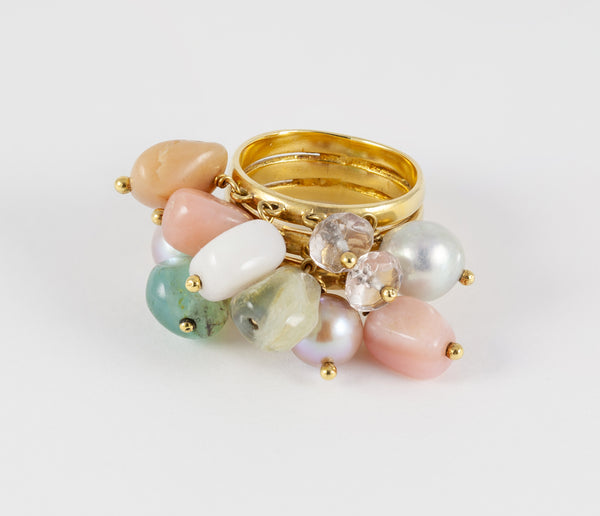 Anillo Tous en oro amarillo 18k con cuarzos y perlas