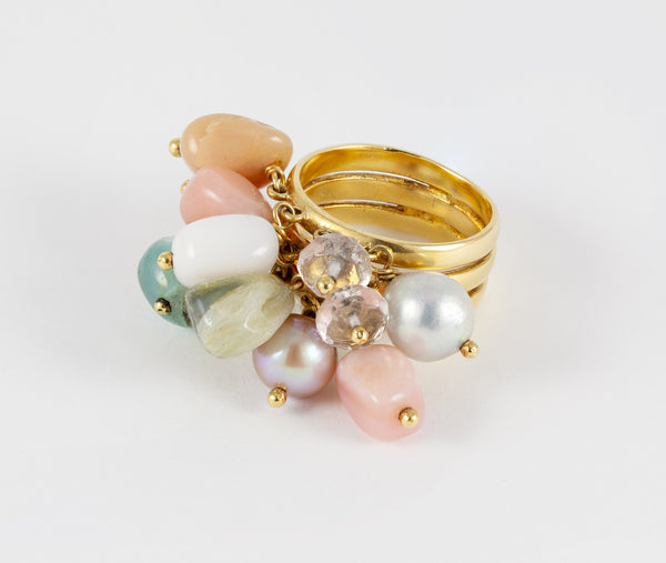 Anillo Tous en oro amarillo 18k con cuarzos y perlas