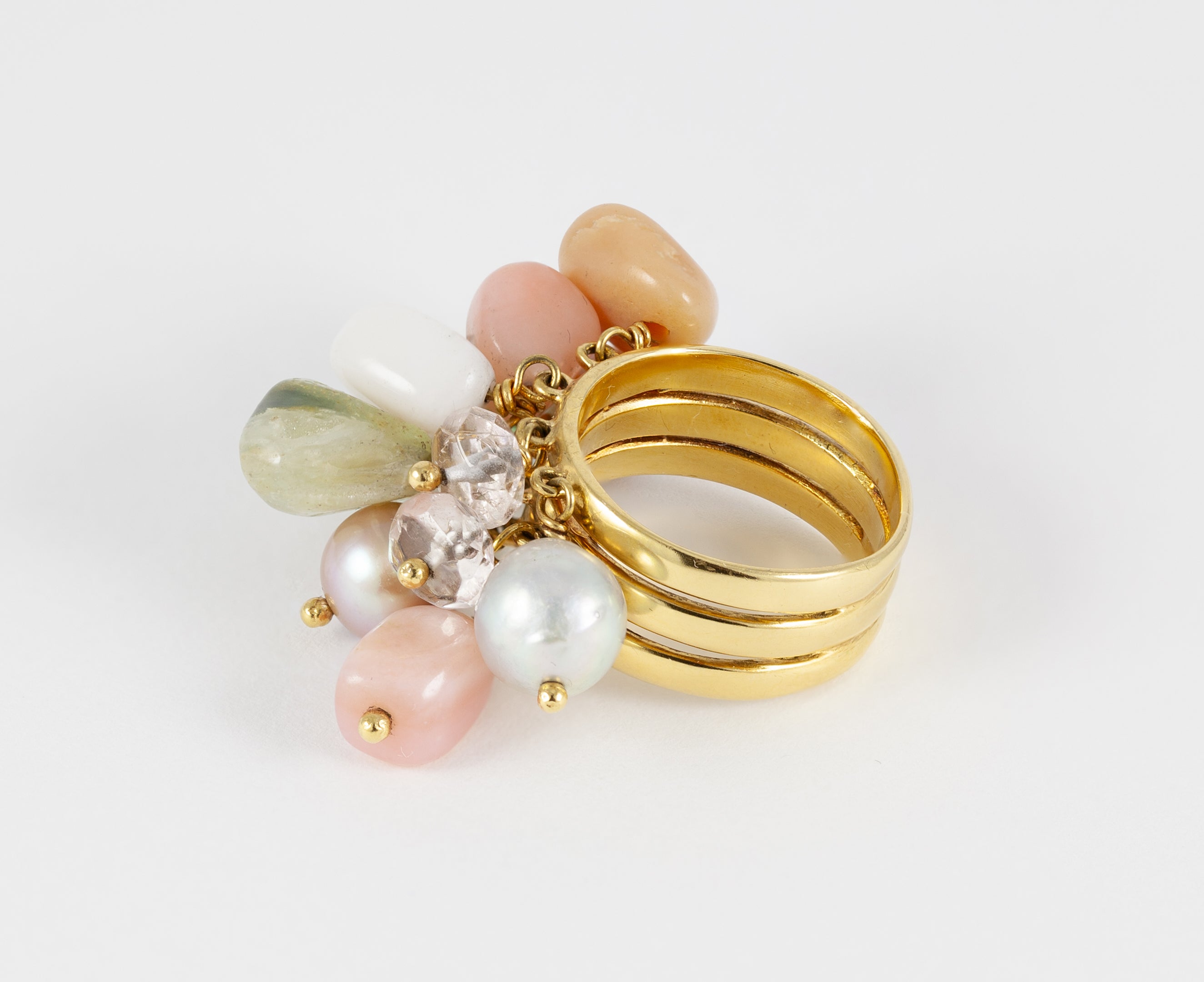 Anillo Tous en oro amarillo 18k con cuarzos y perlas