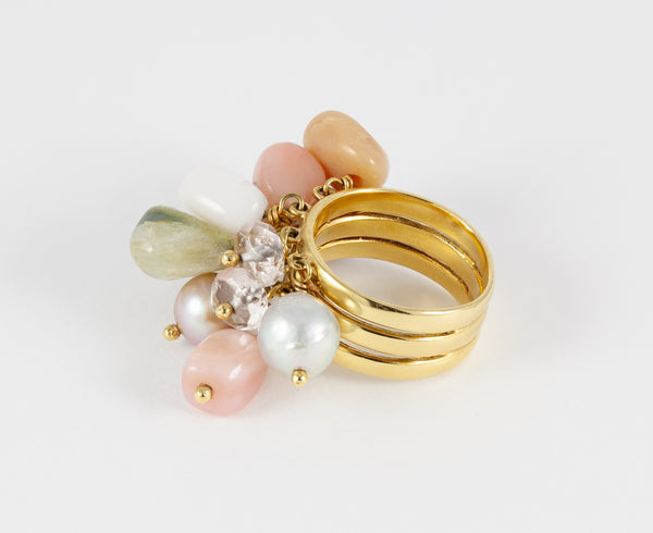 Anillo Tous en oro amarillo 18k con cuarzos y perlas