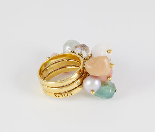 Anillo Tous en oro amarillo 18k con cuarzos y perlas