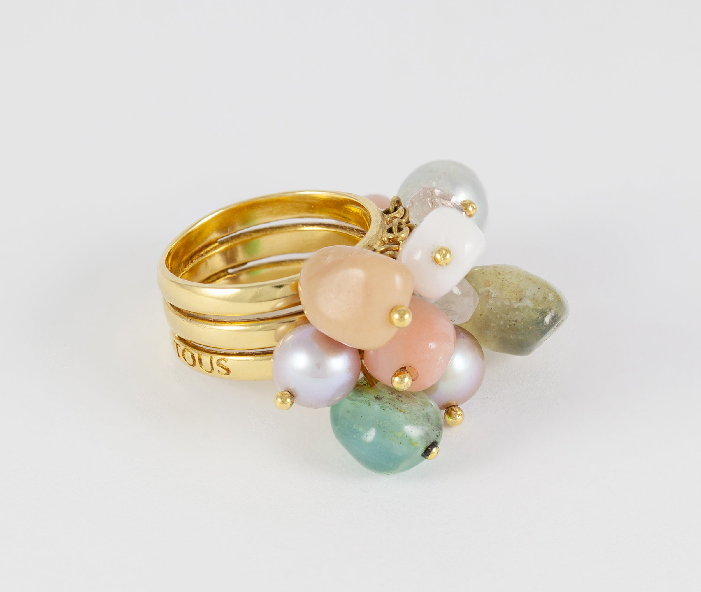 Anillo Tous en oro amarillo 18k con cuarzos y perlas
