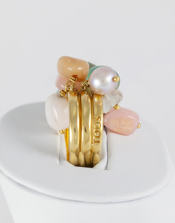 Anillo Tous en oro amarillo 18k con cuarzos y perlas