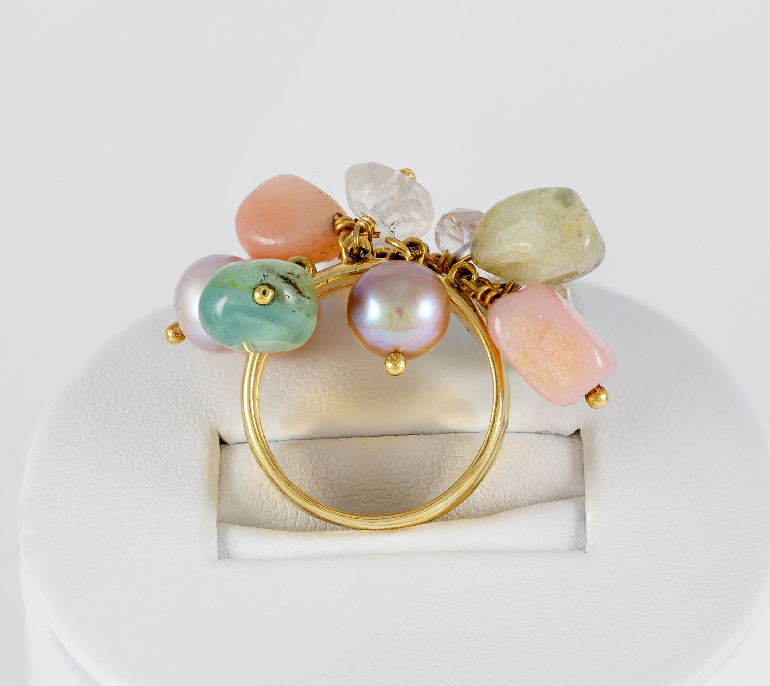 Anillo Tous en oro amarillo 18k con cuarzos y perlas