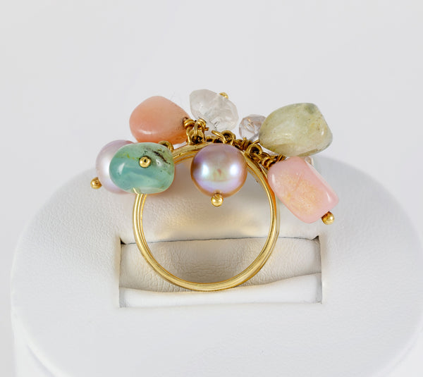 Anillo Tous en oro amarillo 18k con cuarzos y perlas