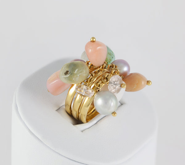 Anillo Tous en oro amarillo 18k con cuarzos y perlas