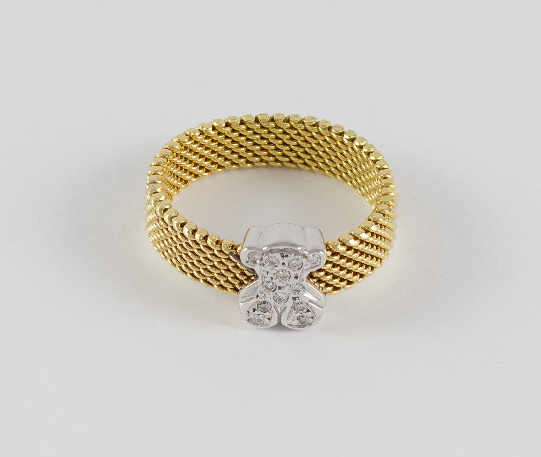 Anillo Tous Icon Mesh oro amarillo y blanco 18k con diamantes