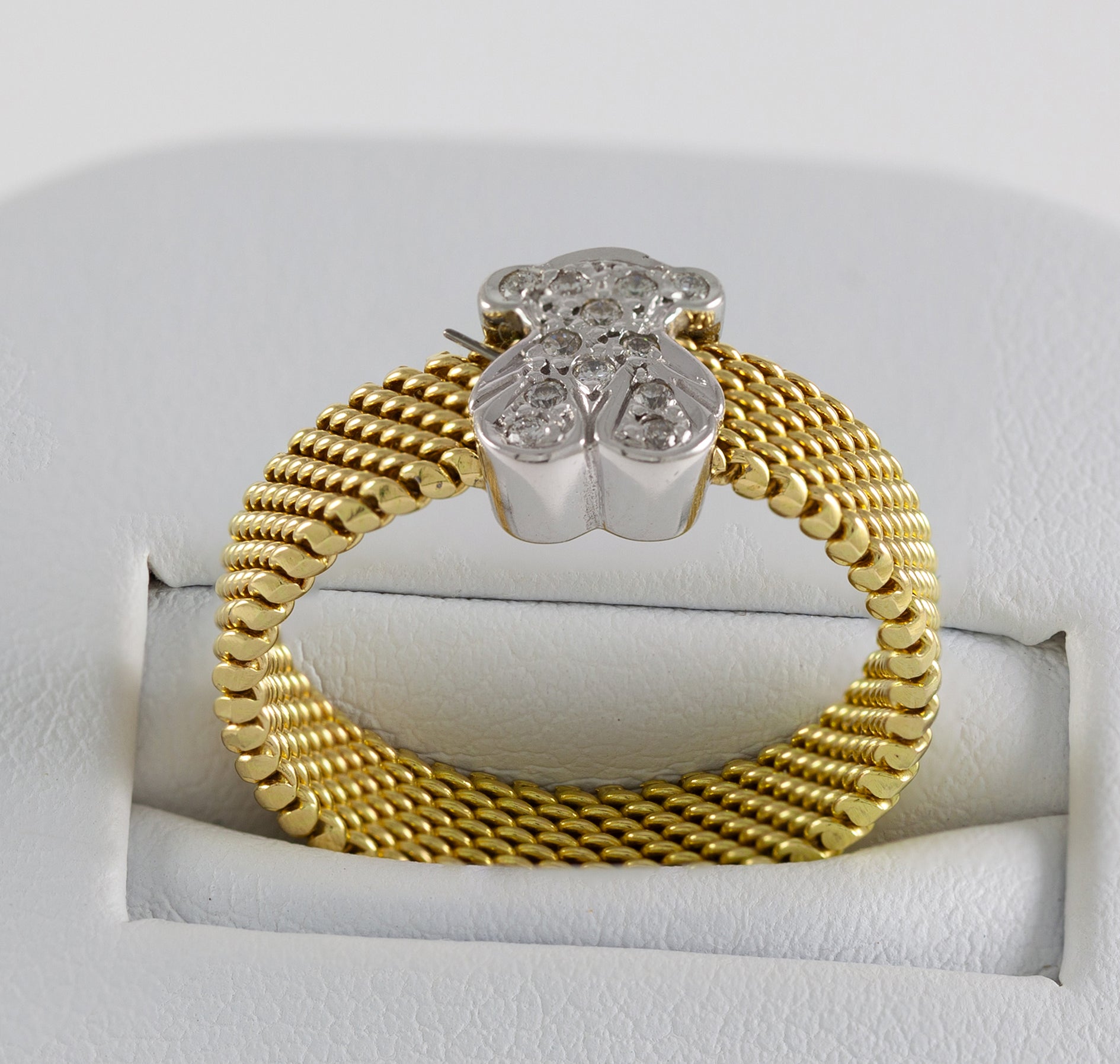 Anillo Tous Icon Mesh oro amarillo y blanco 18k con diamantes
